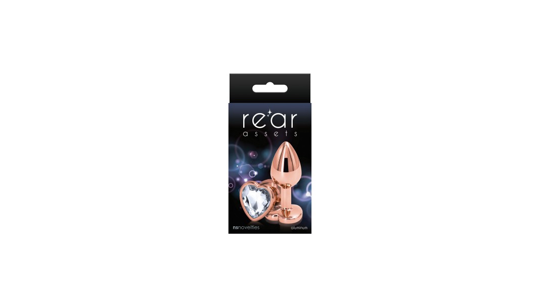Анальная пробка с прозрачным камнем NS Novelties Rear Assets - Rose Gold Heart - размер S