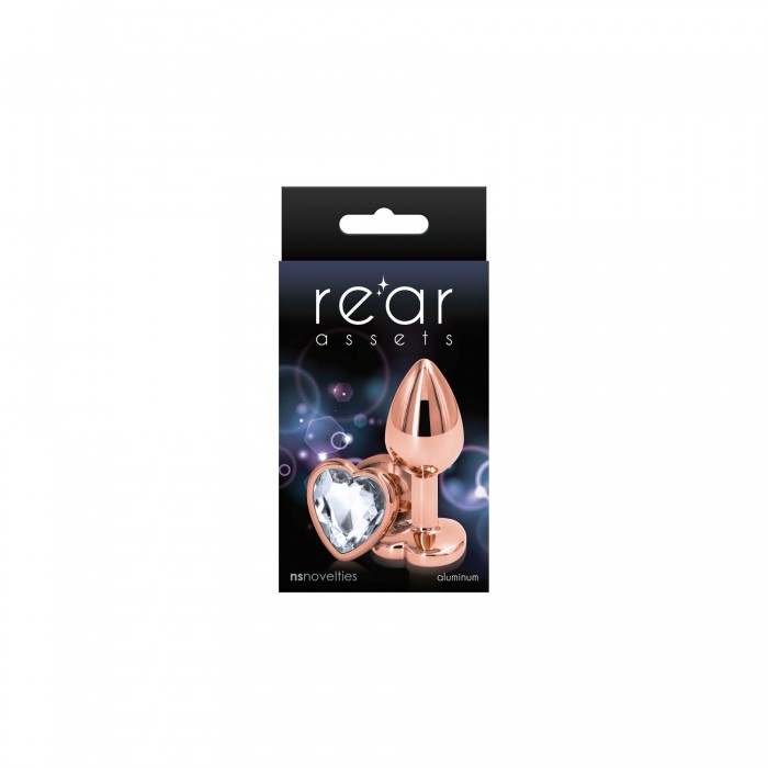 Анальная пробка с прозрачным камнем NS Novelties Rear Assets - Rose Gold Heart - размер S