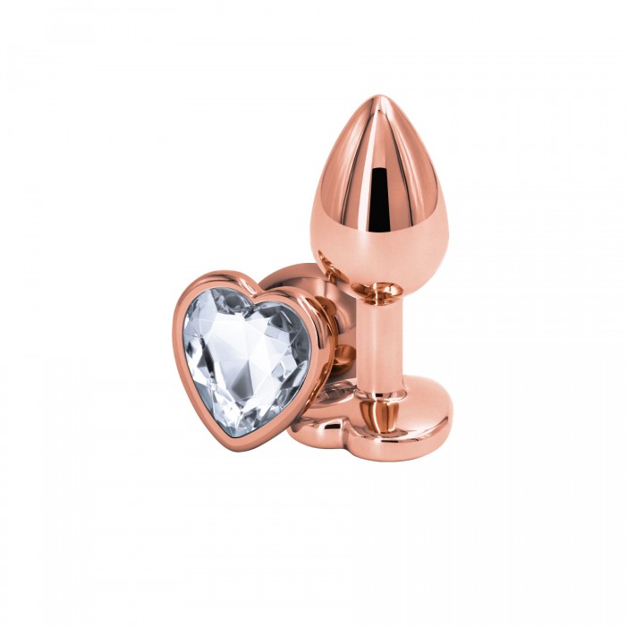 Анальная пробка с прозрачным камнем NS Novelties Rear Assets - Rose Gold Heart - размер S