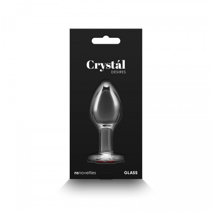 Стеклянная анальная пробка с красным сердцем NS Novelties Crystal - Desires - размер M