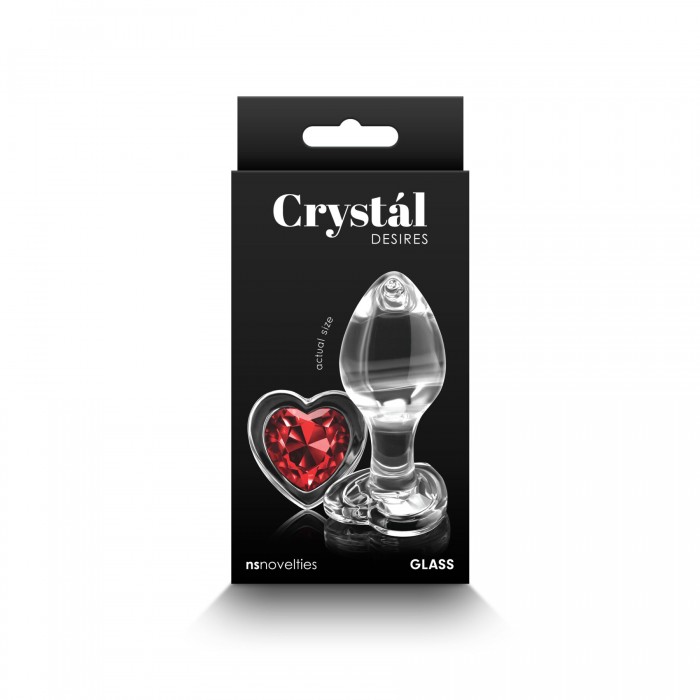 Стеклянная анальная пробка с красным сердцем NS Novelties Crystal - Desires - размер M