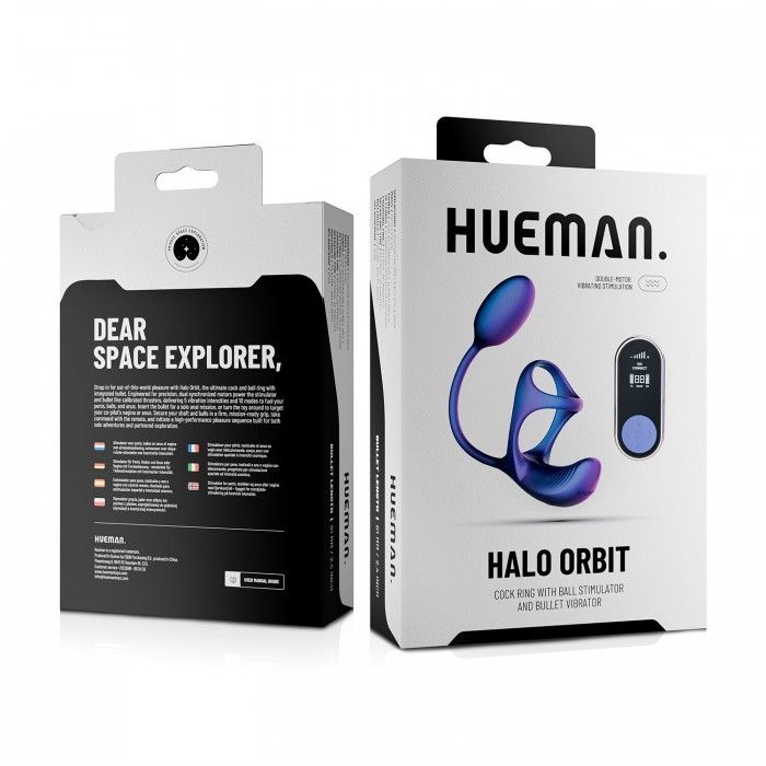 Виброяйцо с эрекционным кольцом Hueman Halo Orbit, массаж яичек