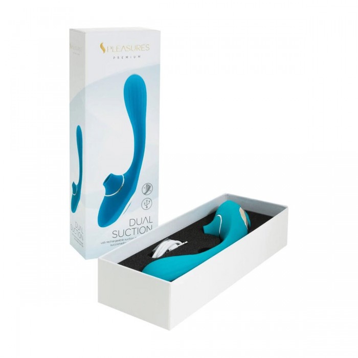 Вібратор для пар з вакуумною стимуляцією S Pleasures Dual Suction - Бірюзовий