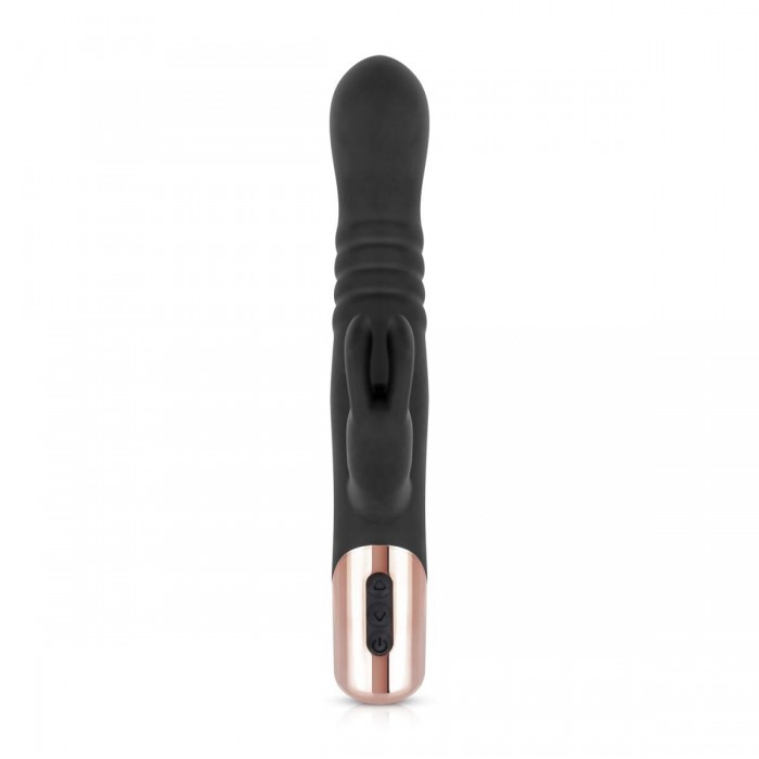 Вібратор-кролик Rosy Gold - Rabbit Vibrator with thrusting function, Чорний