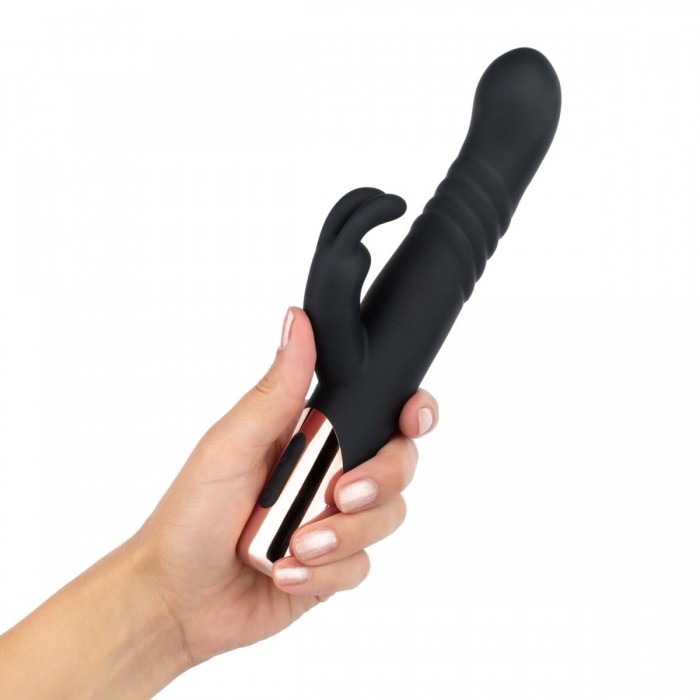Вібратор-кролик Rosy Gold - Rabbit Vibrator with thrusting function, Чорний
