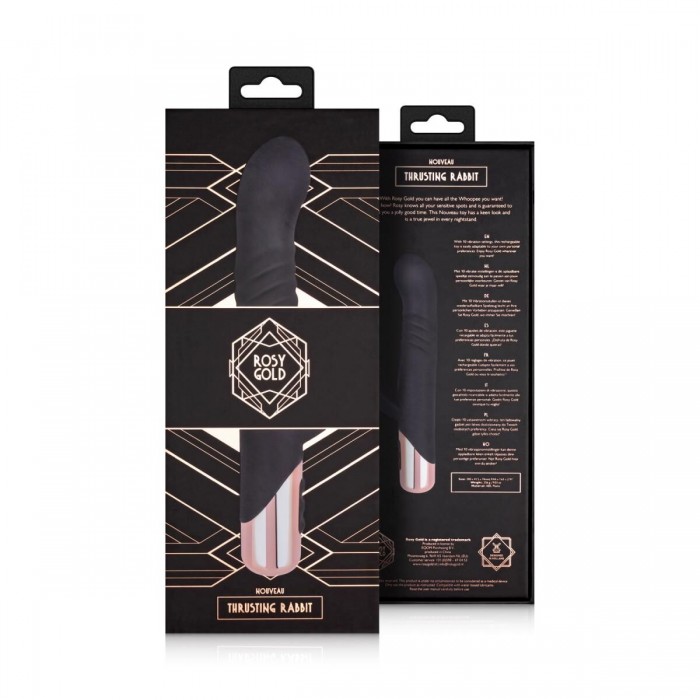 Вібратор-кролик Rosy Gold - Rabbit Vibrator with thrusting function, Чорний