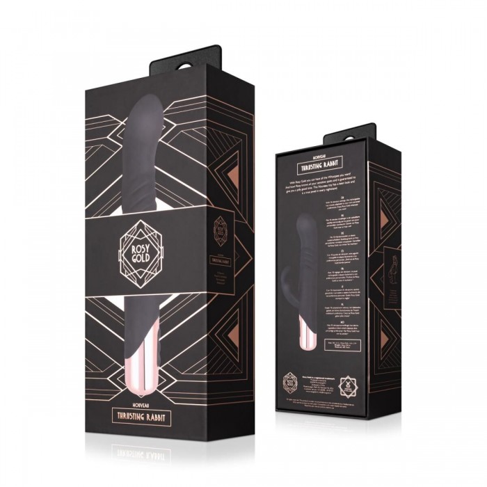 Вібратор-кролик Rosy Gold - Rabbit Vibrator with thrusting function, Чорний