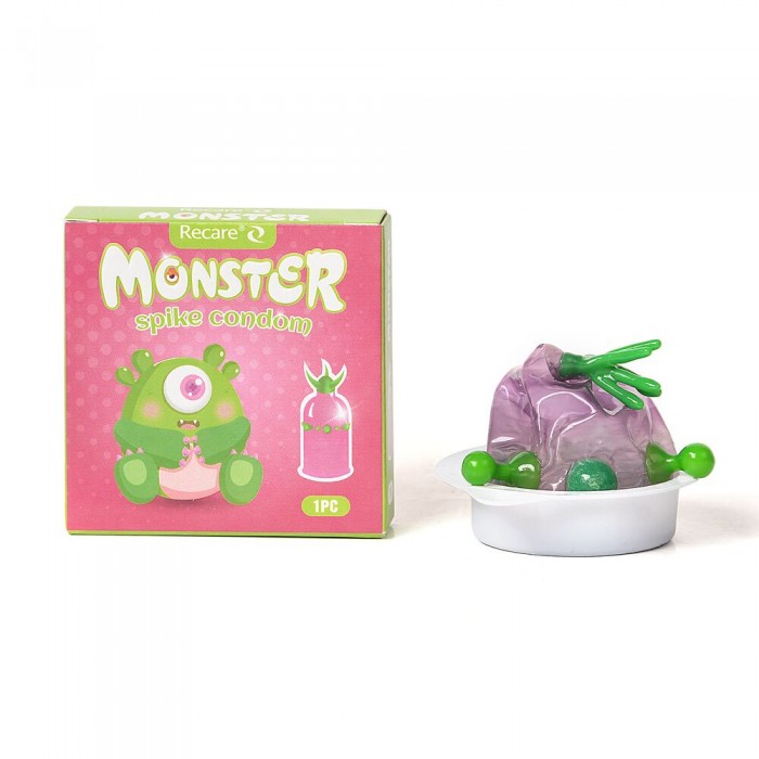 Презерватив Recare Green Monster Spike Condom з рядом кульок і вусиками на кінчику