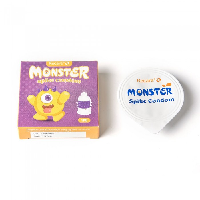 Презерватив Recare Yellow Monster Spike Condom з рядами пухирців та шипів