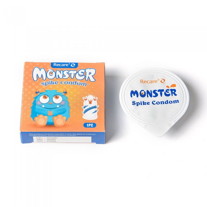 Презерватив Recare Blue Monster Spike Condom з вусиками та спіраллю шипів