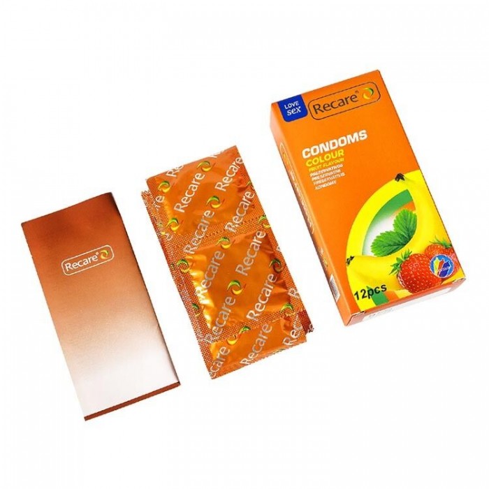Презервативы с ароматом мяты, банана, клубники Recare Color Fruit Flavour Condoms, 12 шт