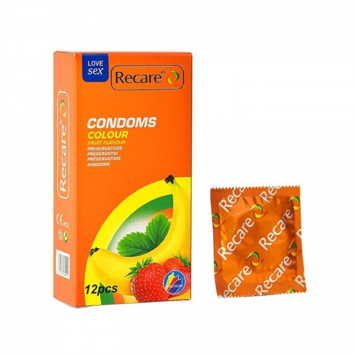 Презервативы с ароматом мяты, банана, клубники Recare Color Fruit Flavour Condoms, 12 шт