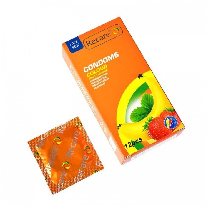 Презервативы с ароматом мяты, банана, клубники Recare Color Fruit Flavour Condoms, 12 шт