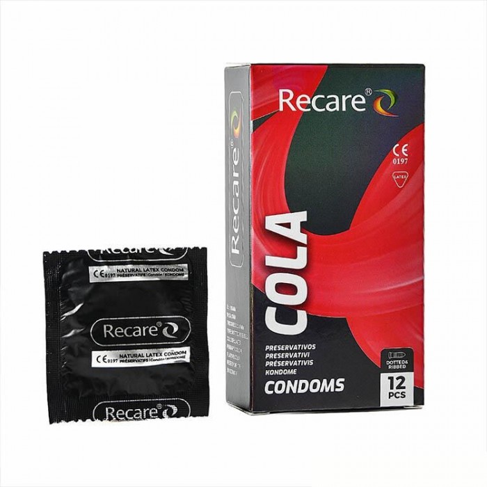 Презервативы с пупырышками и ребрами Holographic Recare Cola Dotted&Ribbed Condoms, 12шт, Кола