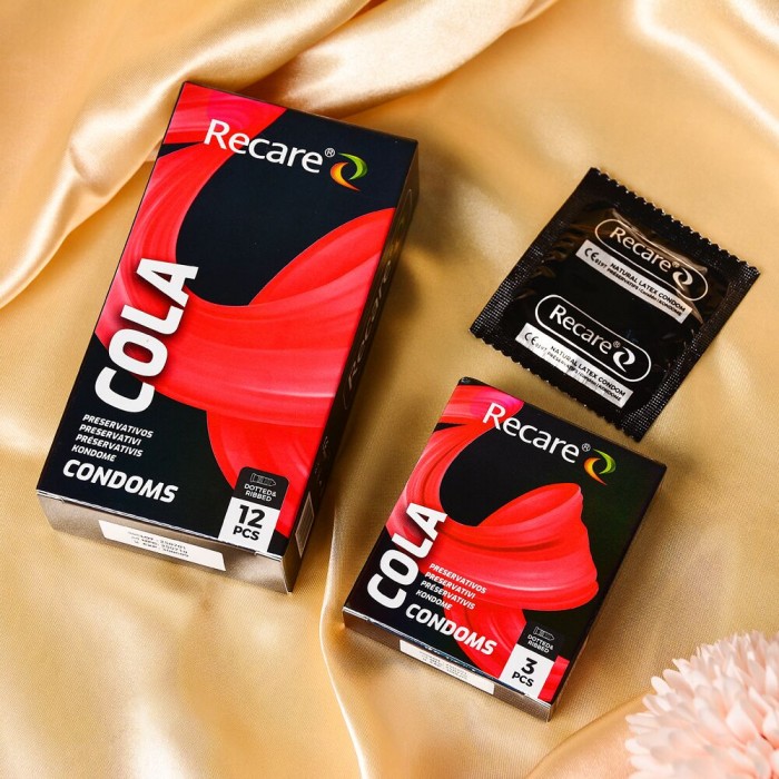 Презервативы с пупырышками и ребрами Holographic Recare Cola Dotted&Ribbed Condoms, 12шт, Кола