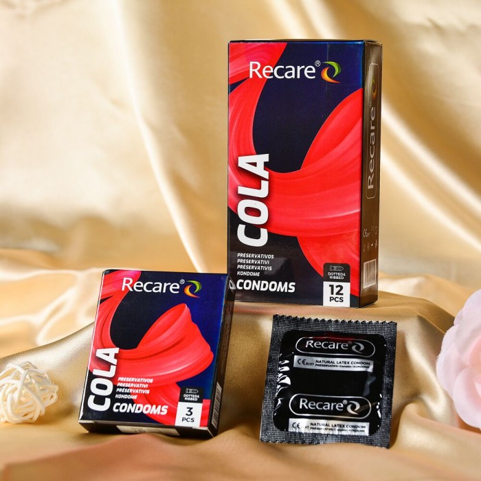 Презервативы с пупырышками и ребрами Holographic Recare Cola Dotted&Ribbed Condoms, 12шт, Кола