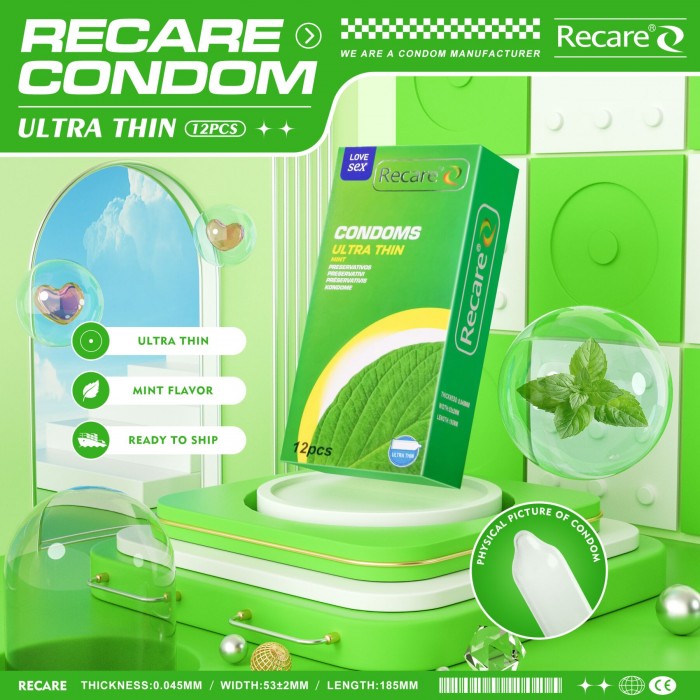 Презервативы ультратонкие Recare Ultra Thin Mint Condoms, 12 шт, мята