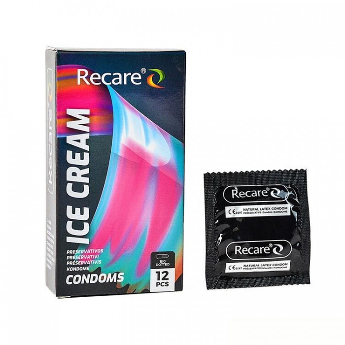 Презервативы с пупырышками Holographic Recare Ice Cream Big Dotted Condoms, 12 шт, мороженое