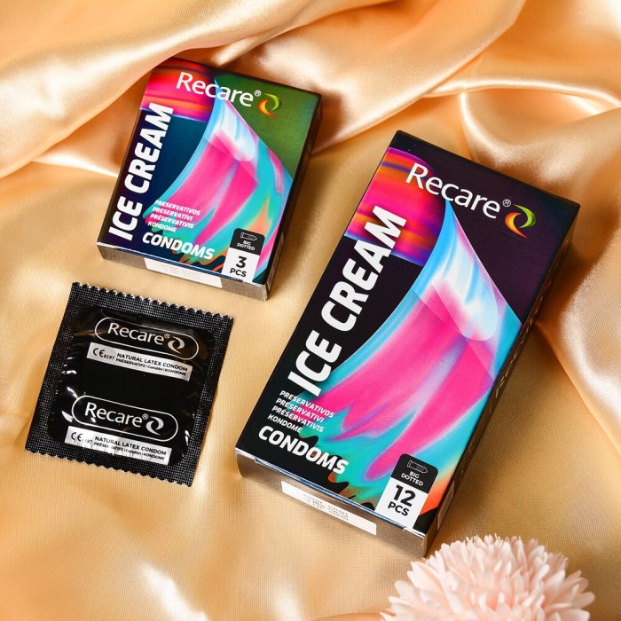 Презервативы с пупырышками Holographic Recare Ice Cream Big Dotted Condoms, 12 шт, мороженое
