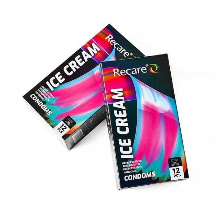Презервативы с пупырышками Holographic Recare Ice Cream Big Dotted Condoms, 12 шт, мороженое