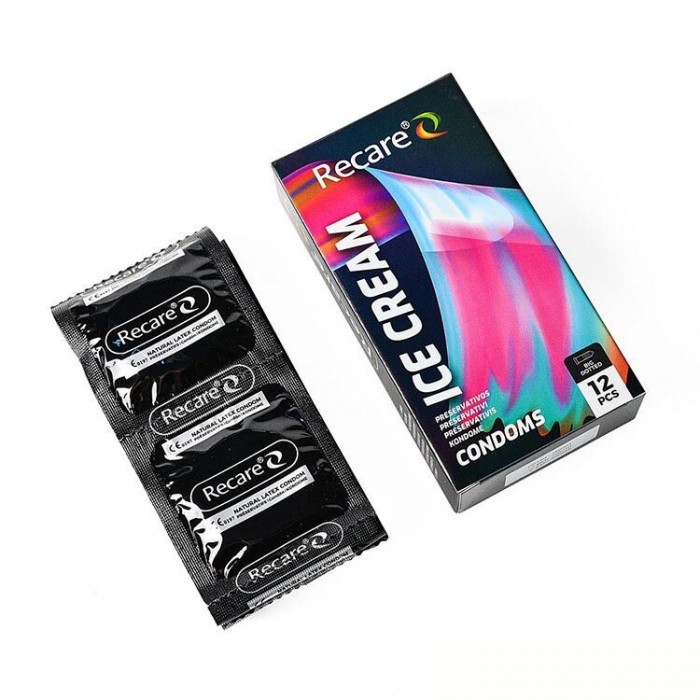 Презервативы с пупырышками Holographic Recare Ice Cream Big Dotted Condoms, 12 шт, мороженое