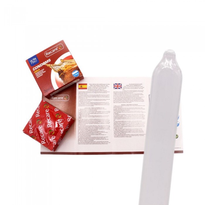 Презервативы с пупырышками и ребрами Recare Cola Dotted&Ribbed Condoms, 3 шт, Кола