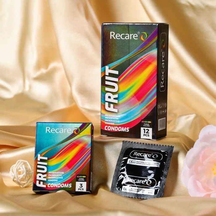 Презервативы с ароматами мяты, бананы, клубники Holographic Recare Fruit Flavour Condoms, 12 шт