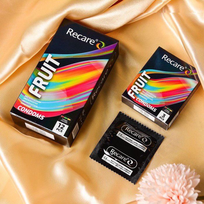 Презервативы с ароматами мяты, бананы, клубники Holographic Recare Fruit Flavour Condoms, 12 шт