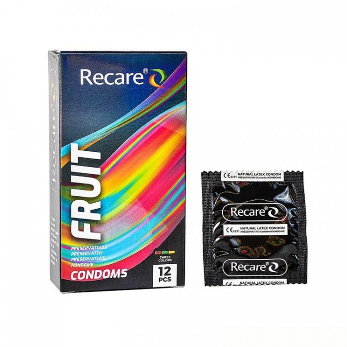 Презервативы с ароматами мяты, бананы, клубники Holographic Recare Fruit Flavour Condoms, 12 шт