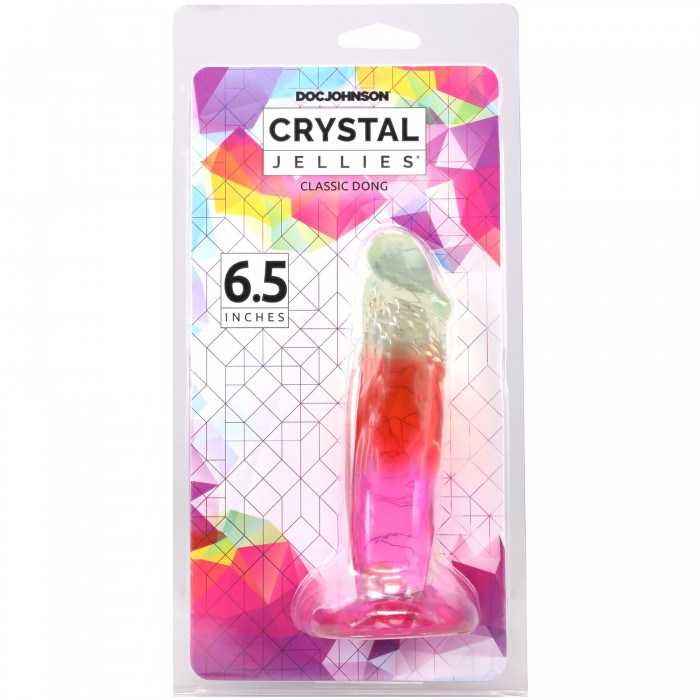 Дилдо Doc Johnson Crystal Jellies - Classic Dong - Rainbow, размер 6.5 Inch