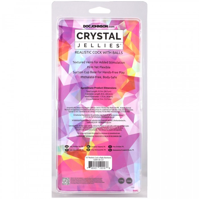 Фаллоимитатор Doc Johnson Crystal Jellies - размер 9.5 дюймов - Rainbow
