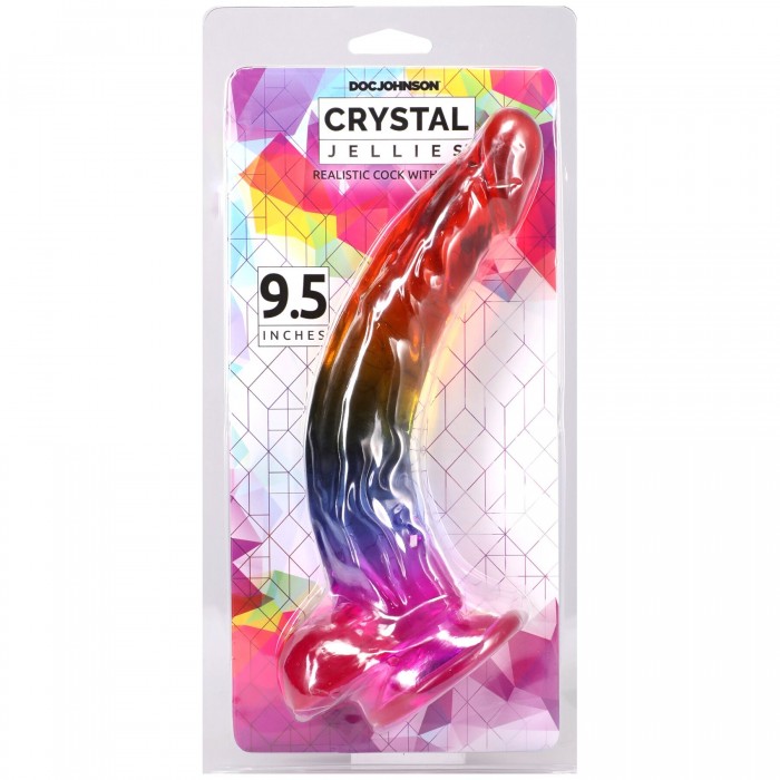 Фаллоимитатор Doc Johnson Crystal Jellies - размер 9.5 дюймов - Rainbow