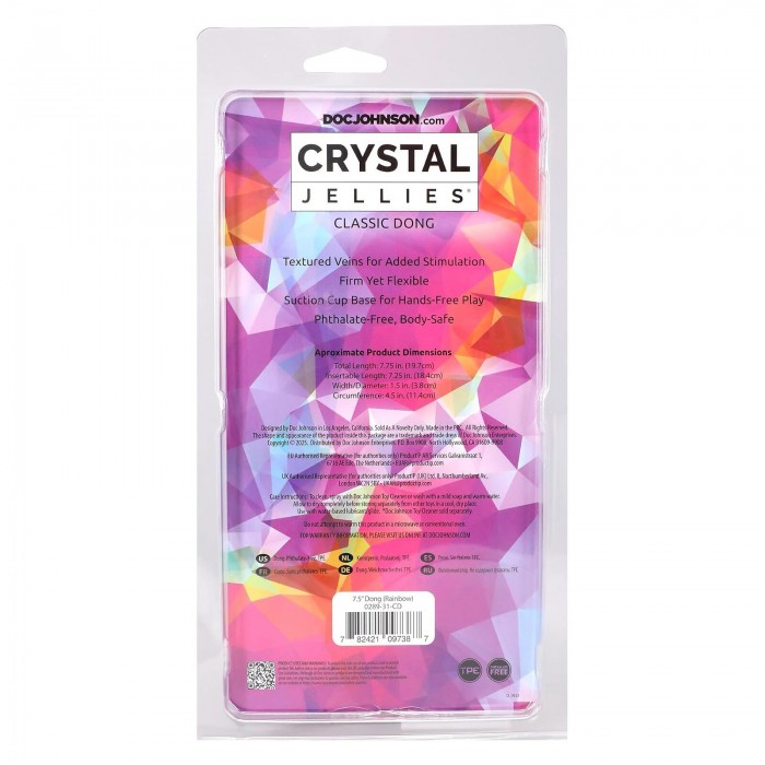 Дилдо Doc Johnson Crystal Jellies - размер 7.5 дюймов Сlassic Dong - Rainbow