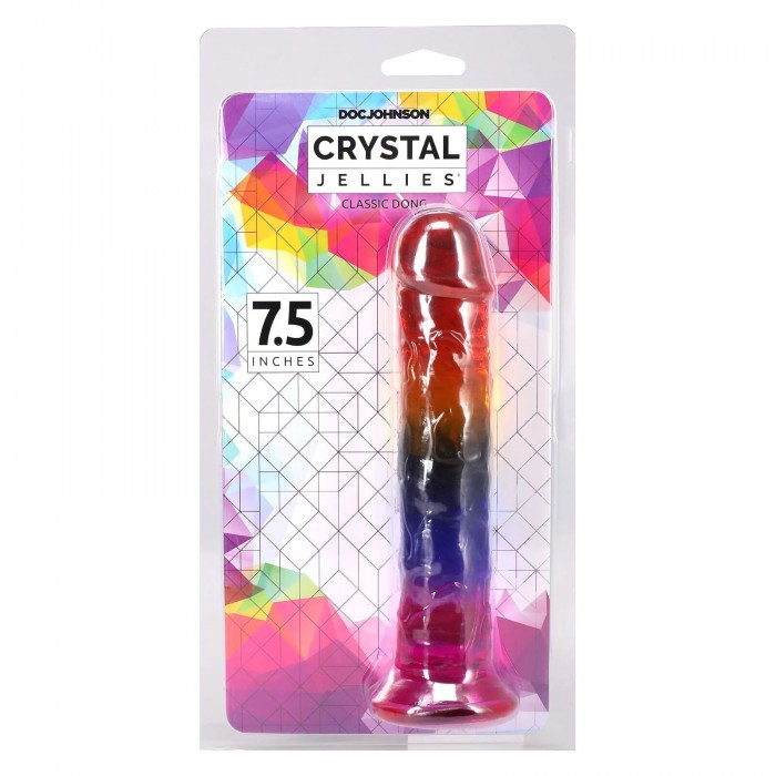 Дилдо Doc Johnson Crystal Jellies - размер 7.5 дюймов Сlassic Dong - Rainbow