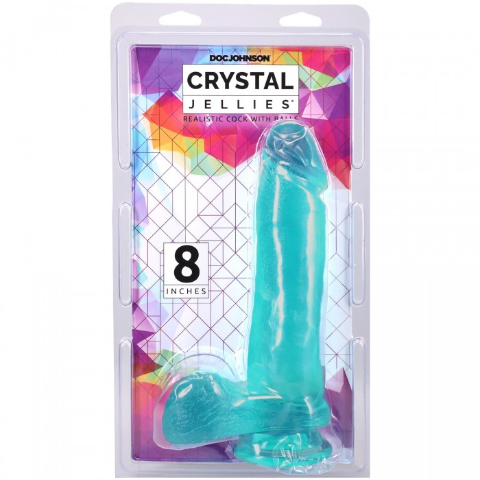 Фалоімітатор з мошонкою Doc Johnson Crystal Jellies - розмір 8 дюймів, Realistic Cock with Balls - Бірюзовий