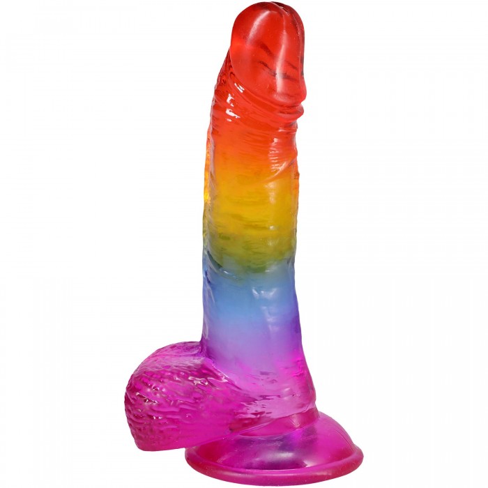 Фалоімітатор з мошонкою Doc Johnson Crystal Jellies - Realistic cock, розмір 8.5 дюймів - Веселка