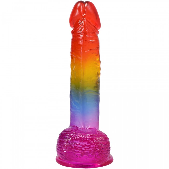 Фалоімітатор з мошонкою Doc Johnson Crystal Jellies - Realistic cock, розмір 8.5 дюймів - Веселка