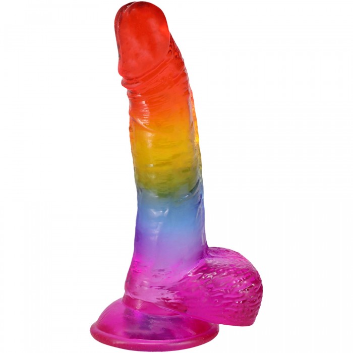 Фалоімітатор з мошонкою Doc Johnson Crystal Jellies - Realistic cock, розмір 8.5 дюймів - Веселка