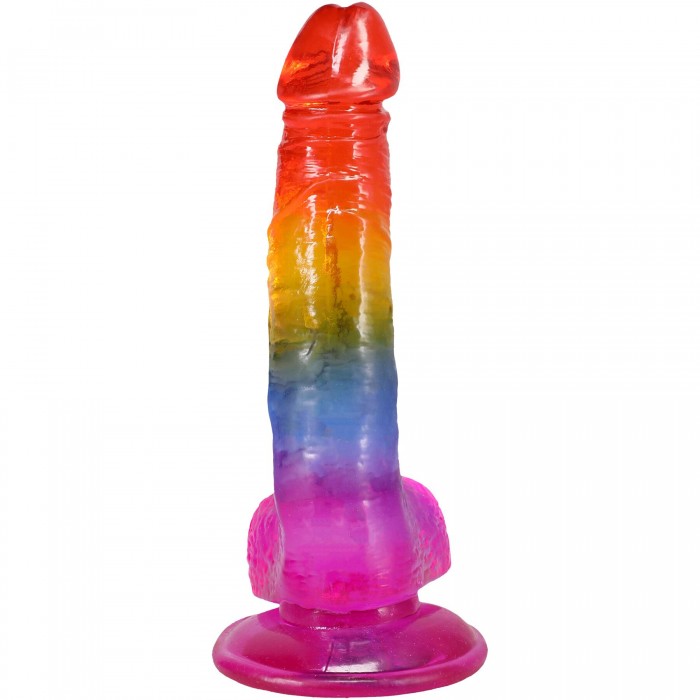 Фалоімітатор з мошонкою Doc Johnson Crystal Jellies - Realistic cock, розмір 8.5 дюймів - Веселка
