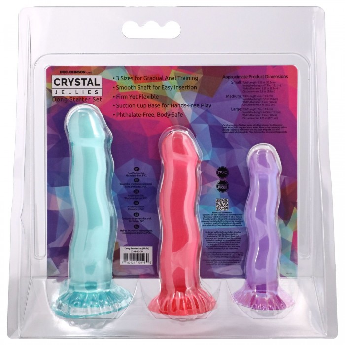 Набор фаллоимитаторов Doc Johnson Crystal Jellies - Dong Starter Set - Фиолетовый, Розовый, Зеленый