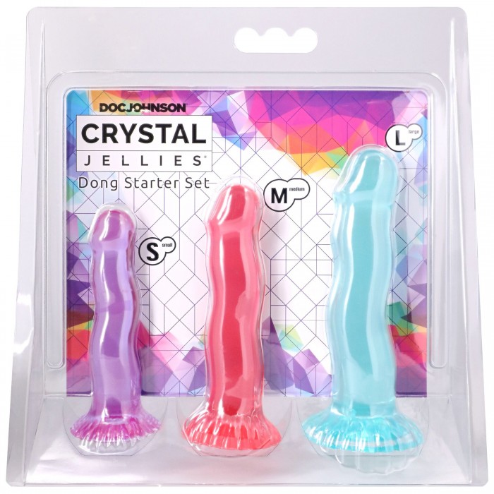 Набор фаллоимитаторов Doc Johnson Crystal Jellies - Dong Starter Set - Фиолетовый, Розовый, Зеленый