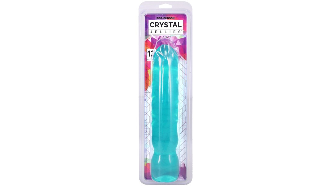 Фаллоимитатор Doc Johnson Crystal Jellies - размер 12 дюймов, Big Boy - Бирюзовый