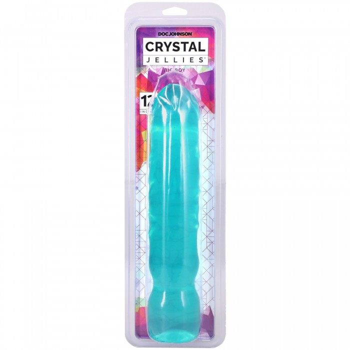 Фаллоимитатор Doc Johnson Crystal Jellies - размер 12 дюймов, Big Boy - Бирюзовый