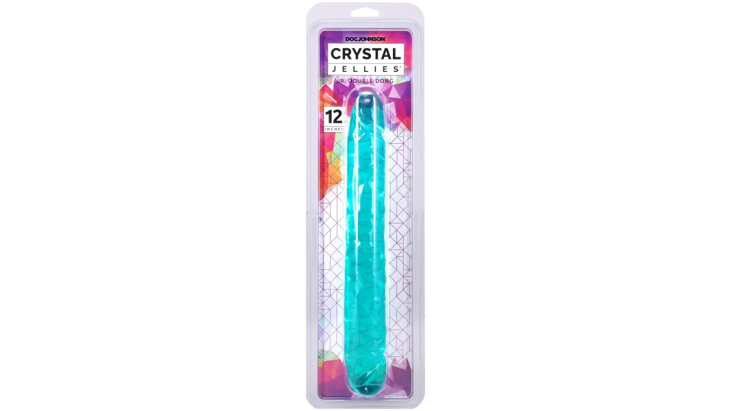 Фаллоимитатор двусторонний Doc Johnson Crystal Jellies, размер 12" Jr. Double Dong, Бирюзовый