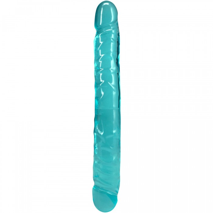 Фаллоимитатор двусторонний Doc Johnson Crystal Jellies, размер 12" Jr. Double Dong, Бирюзовый