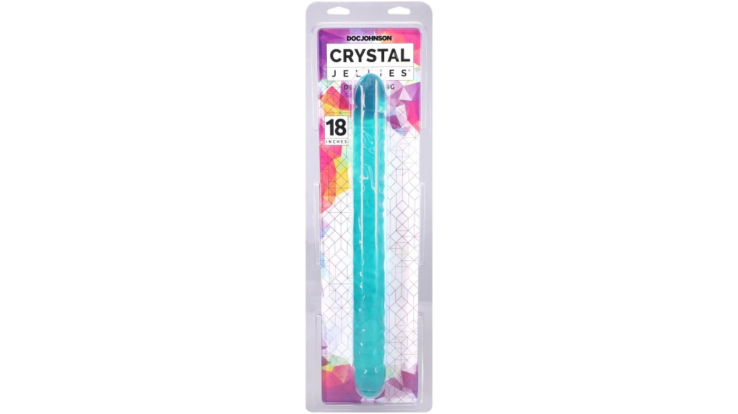 Фаллоимитатор двусторонний Doc Johnson Crystal Jellies Double Dong, Бирюзовый