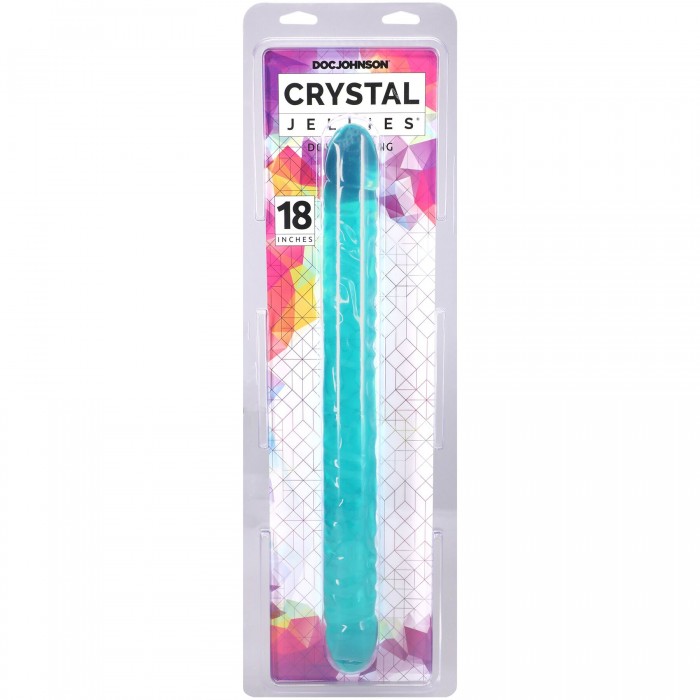 Фаллоимитатор двусторонний Doc Johnson Crystal Jellies Double Dong, Бирюзовый