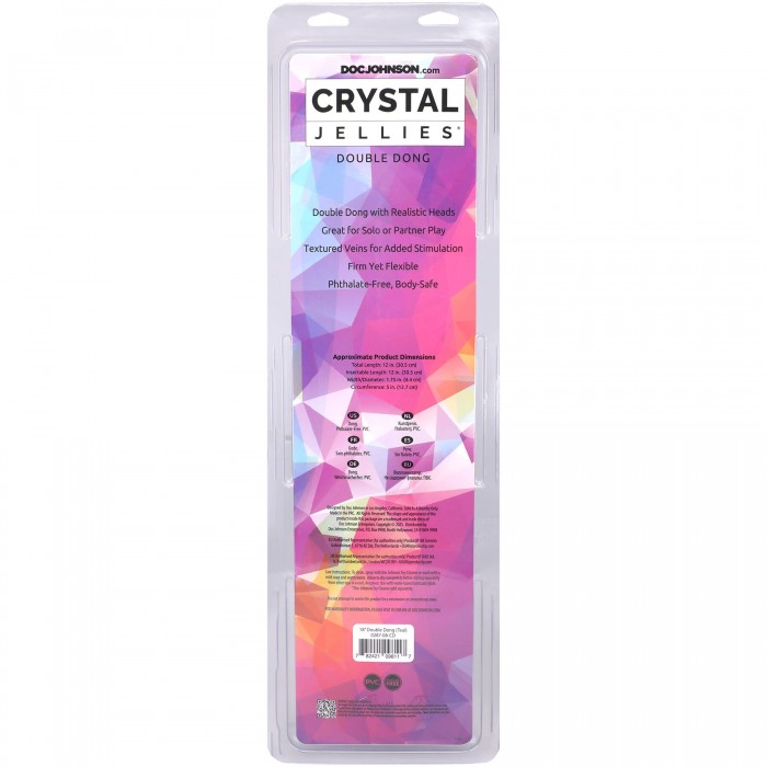Фаллоимитатор двусторонний Doc Johnson Crystal Jellies Double Dong, Бирюзовый