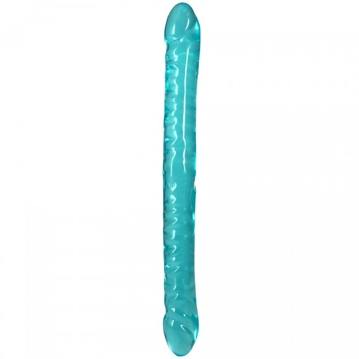 Фаллоимитатор двусторонний Doc Johnson Crystal Jellies Double Dong, Бирюзовый