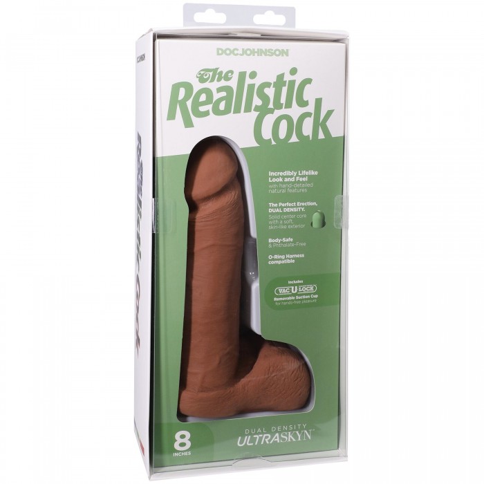 Фаллоимитатор Doc Johnson The Realistic Cock ULTRASKYN - размер 8 дюймов, с мошонкой, Карамель
